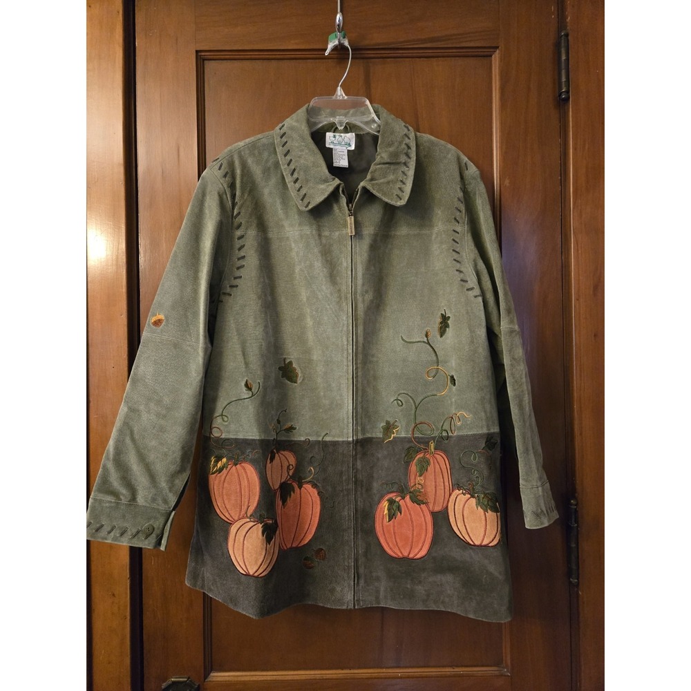 Vtg Quaker Factory Suede Leather Jacket Women's 1X Full Zip Pumpkin Teacher Fall